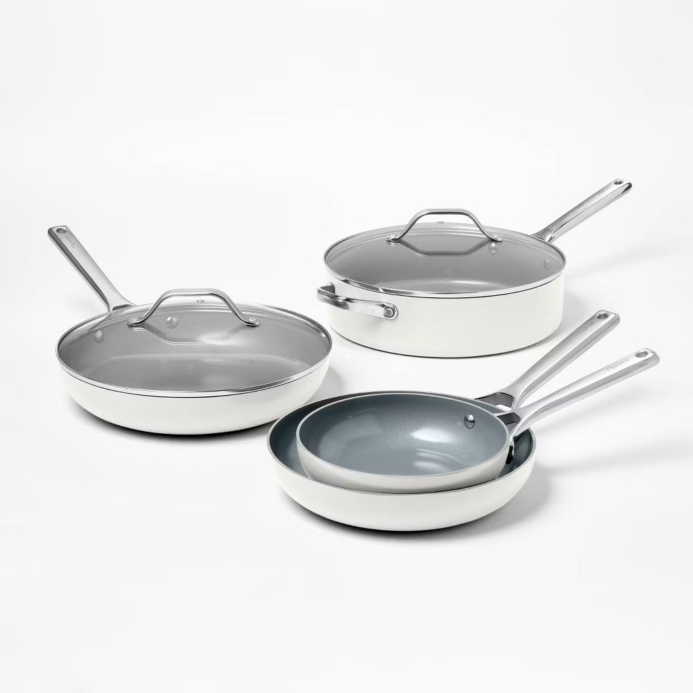 12PC Aluminum Cookware Set 450 Degree F Cream Nonstick Ceramic Coated