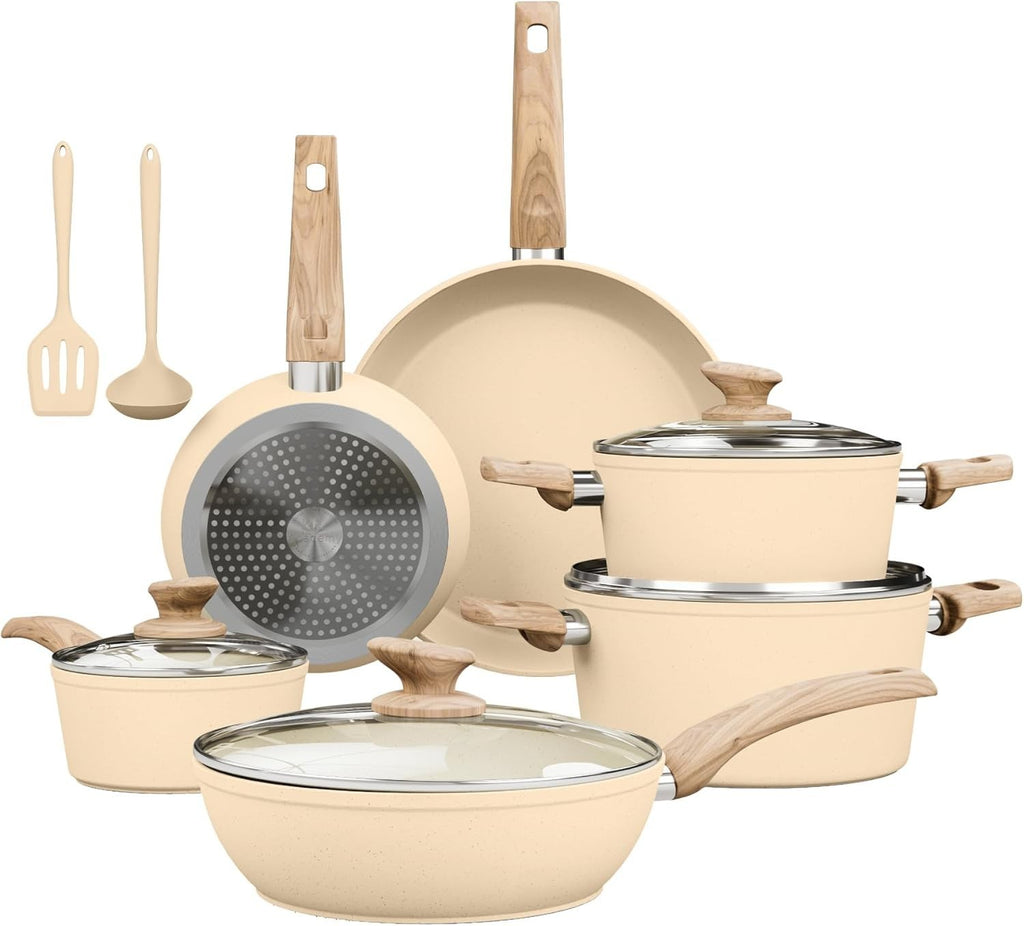 12Piece Pots and Pans Set Nonstick Induction Cookware Set Granite Coated Pot Set