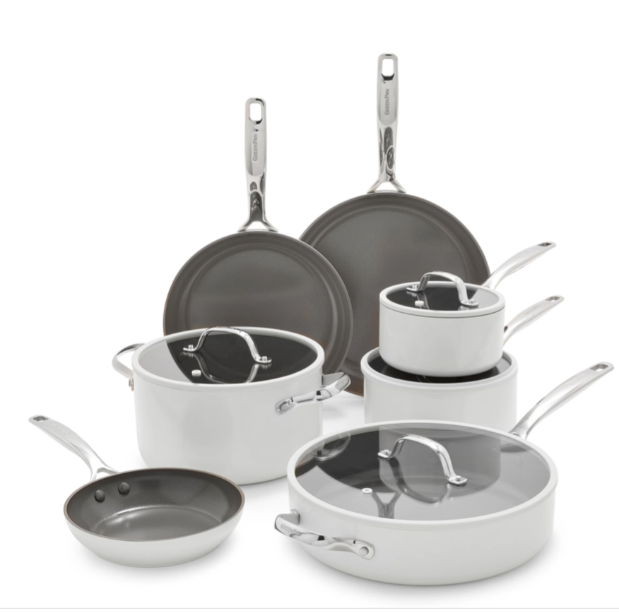 GreenPan ERAS Ceramic Nonstick 11-Piece Cookware Set – Cloud Cream-OB