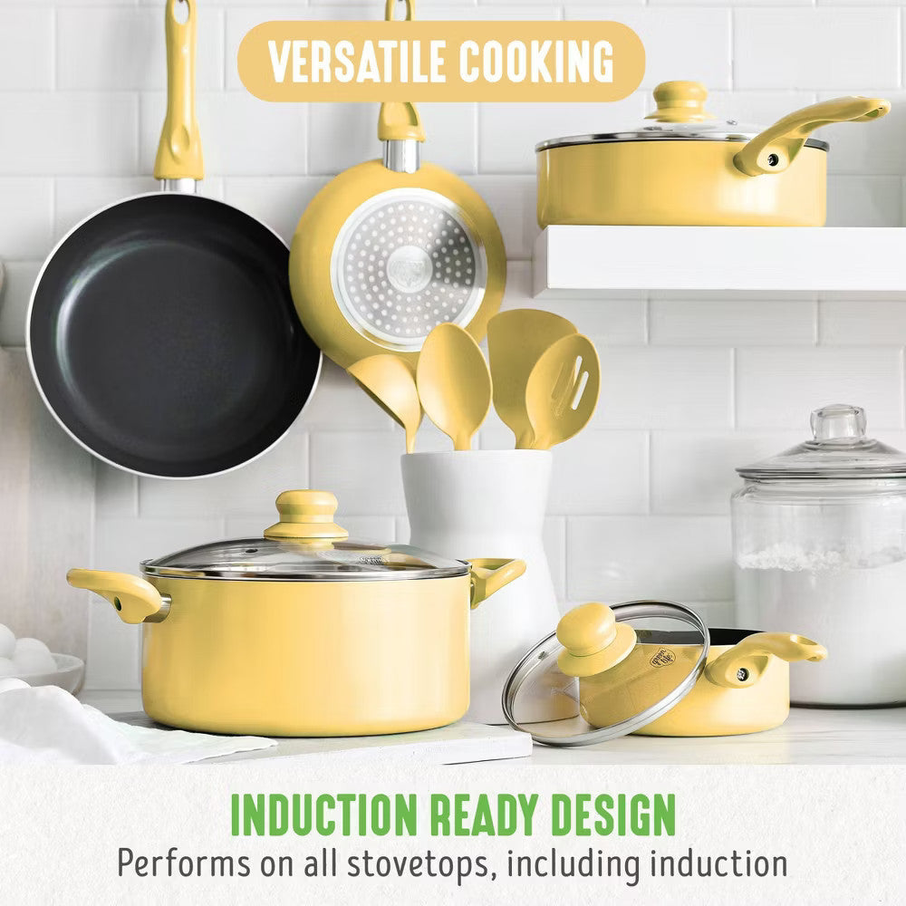 Essentials 12pc Ceramic Nonstick Aluminum Cookware Set Light Yellow