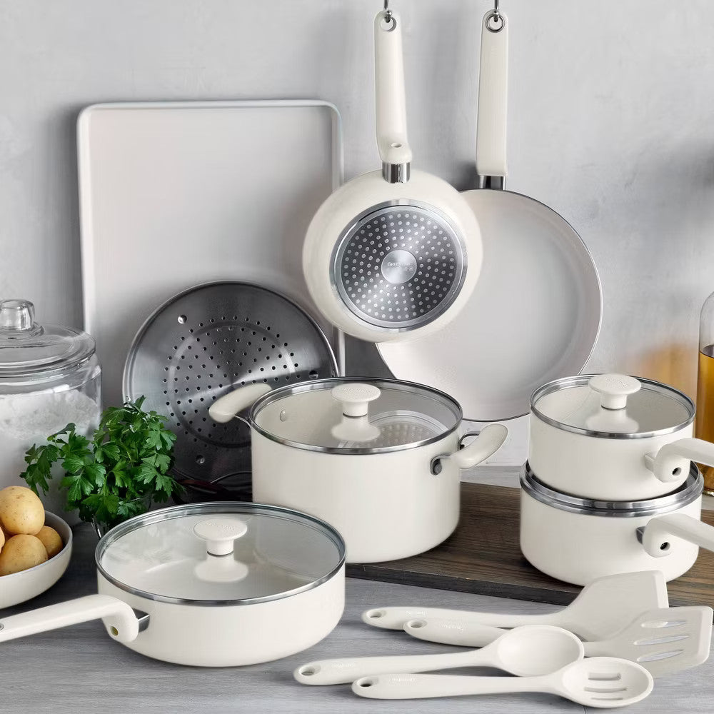 GreenPan Rio Advanced 16pc Ceramic Nonstick Cookware Set Cream