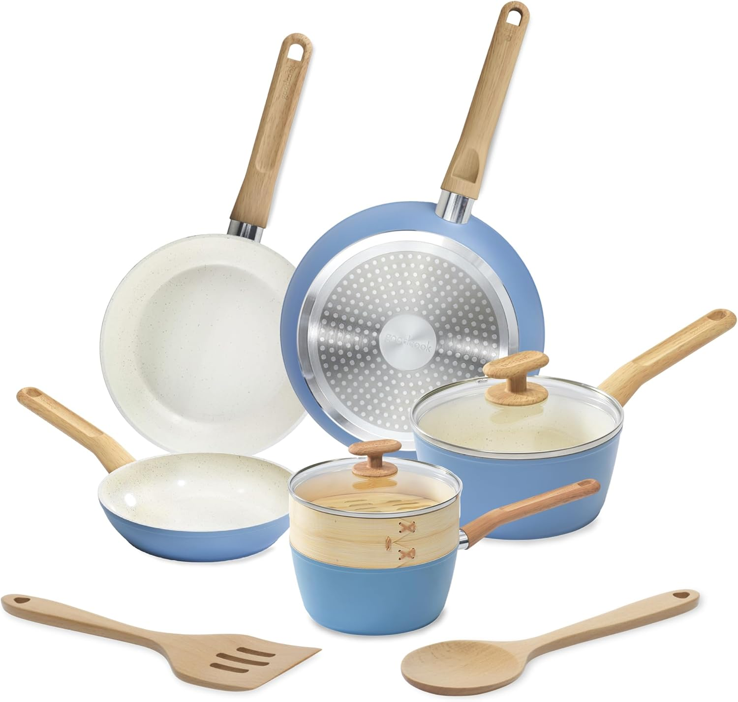 10-Piece Healthy Ceramic Titanium-Infused Cookware Set, Light Blue – P